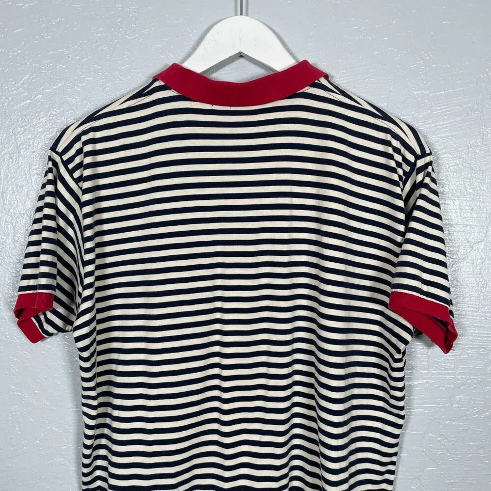 Ralph Lauren Men L Blue White Red Stripe Polo Shirt Short Sleeve Preppy Golf